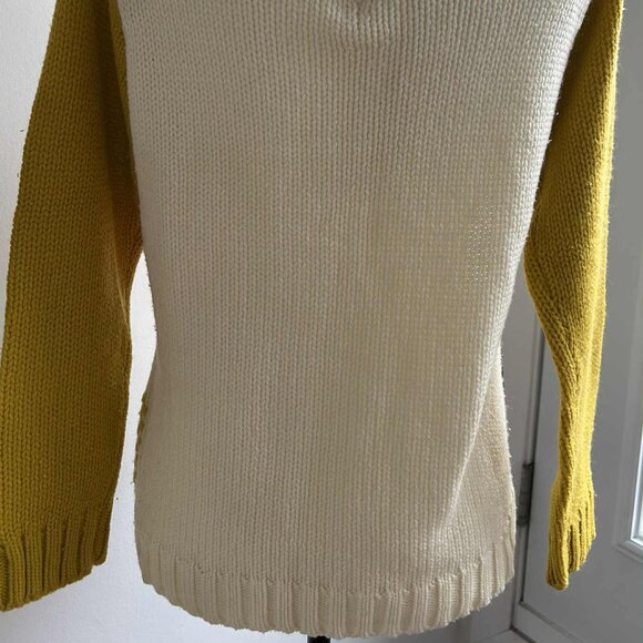 Maglieria di Lusso Cream/Mustard Geometric Embroidered Mock-Neck Sweater – EU M - Picture 7 of 11